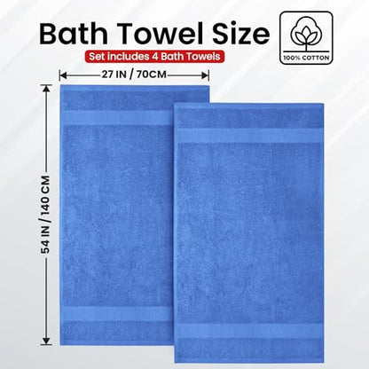 Infinitee Xclusives 100% Ring-Spun Cotton Bath Towels for Bathroom - Pack 4 - color: Eloquent Blue, size: Bath Towels - 4 Pack