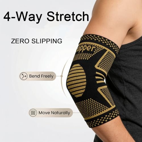 Elbow Brace| Copper Elbow Compression Sleeve|Golfer's Tennis Elbow Relief - size: X-Small