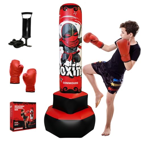67inch Punching Bag for Kids, Inflatable Kids Boxing Set with Gloves, Fast Rebound Punching Bag for Practicing Karate, Taekwondo, MMA, Christmas/Birthday Gift for Boys Girls, Ages 6-14 - color: Red