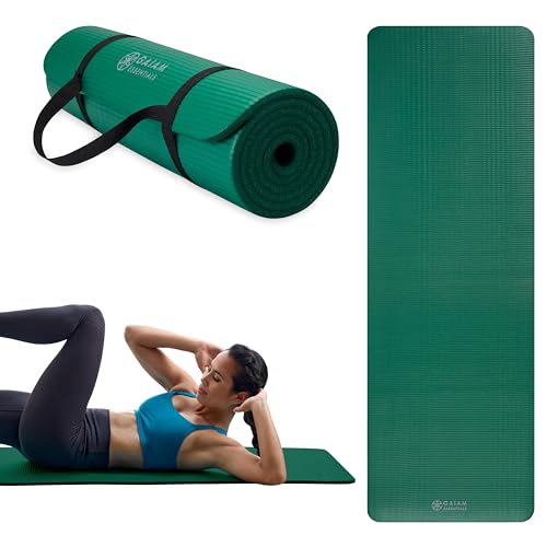 Gaiam Thick Yoga Mat, Exercise & Fitness Mat with Easy-Cinch Carrying Strap - color: Green, size: 2/5" (10MM)