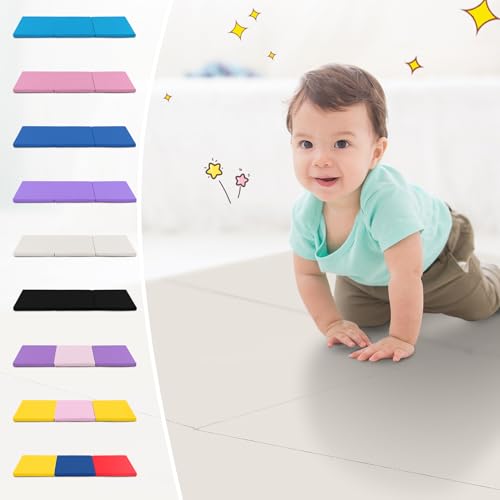 Giantex 6'x 2' Gymnastics Mat, 2" Thick Folding Tumbling Mat with Hook and Loop Fastener, Foldable Gym Mat with Carrying Handles, Cheer Mats for Kids Adults Home Exercise Aerobics Fitness - color: Grey