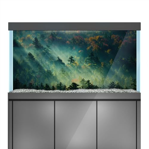 Aquarium Background Stickers - Forest, Trees, Light, Mist - Fish Tank Reptile Terrarium Decor Poster (45 x 30 cm / (17.7 x 11.8 inches))
