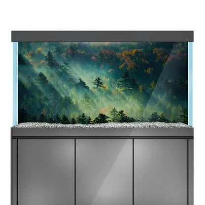 Aquarium Background Stickers - Forest, Trees, Light, Mist - Fish Tank Reptile Terrarium Decor Poster (45 x 30 cm / (17.7 x 11.8 inches))