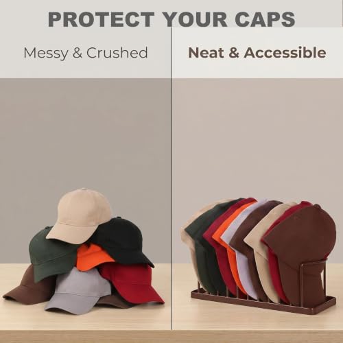 Hat Organizer for Baseball Caps - 2 Pack Hat Stand Holds 20 Caps | Heavy Duyt Hat Rack, Space Saving Hat Holder, No Assembly Required for Tabletop, Closet, Wardrobe, Preserves Hat Shape Brown - color: Brown 2 Pack