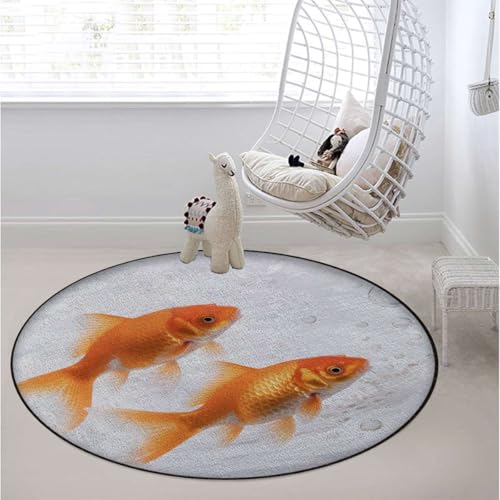 Aquarium Anti-Slip Chair Mat for Hardwood Floors, Golden Carp Multi-Purpose Office Desk Protector, Durable Floor Carpet,Protect The Floor from Scratches, Orange Gold White Diameter 59 in