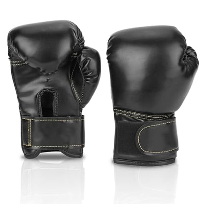HERCHR Boxing Gloves, PU Leather Taekwondo Gloves Professional Fighting Children Boxing Training Gloves Thickened Punching Sparring Training Mitts for Kids - color: black