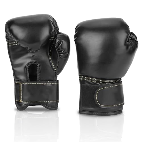 HERCHR Boxing Gloves, PU Leather Taekwondo Gloves Professional Fighting Children Boxing Training Gloves Thickened Punching Sparring Training Mitts for Kids - color: black