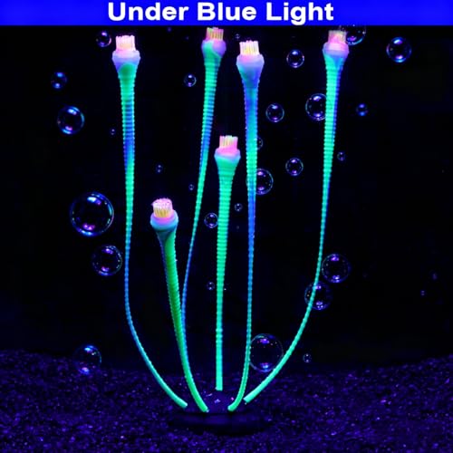 Aquarium Coral Plant Ornaments with Glowing Effect, Silicone UV Reactive Fish Tank Decorations, Soft Artificial Aquarium Plants Safe for Freshwater & Saltwater Fish Tank (Green)