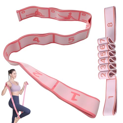 2- Pack Stretching Strap with 8 Loops - Multi-Loop Yoga Straps, Elastic Stretch Bands for Pilates, Dance, Gymnastics, Physical Therapy, and Exercise - color: Pink-Red,Pink