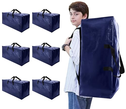 Heavy Duty Moving Bags with Backpack Straps and Strong Handles, Alternative to Moving Boxes and Storage Totes for Dorm Room Essentials, 6 Pack, Blue - color: Blue, size: 93 L - 6 pcs - Backpack