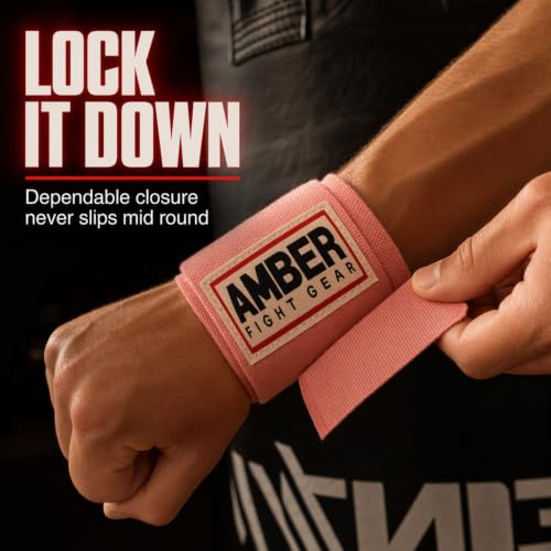 Amber Fight Gear Semi Elastic Professional 180-Inch Hand Wraps with Hook and Loop Closure for Boxing Kickboxing Muay Thai MMA for Men and Women - color: Pink