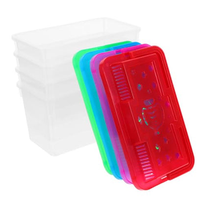 Toyvian 4Pcs Mini Handheld Pet Fish Tank Carrier Plastic Aquarium Box for Small Fish Turtles Hamsters and Reptiles with Lids Stable Base for Secure Housing