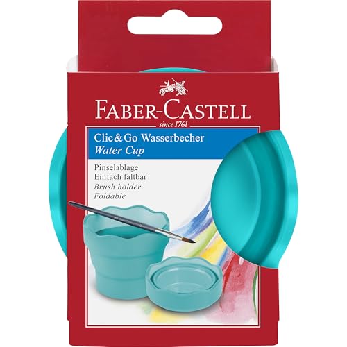 Faber-Castell Clic & Go Portable Paint Water Cup with Brush Holder, Turquoise - Collapsible Paint Brush Cleaner Rinse Cup, Travel Friendly Painting Accessories - size: 1 Count (Pack of 1)