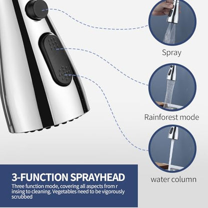 Kitchen Faucet with Pull Down Sprayer，Stainless Steel Single Handle Kitchen Faucet，1/3 Hole, Deck Plate Included，Suitable for farmhouses, Campers, Laundry Rooms, RVs, and Bars (Chrome)