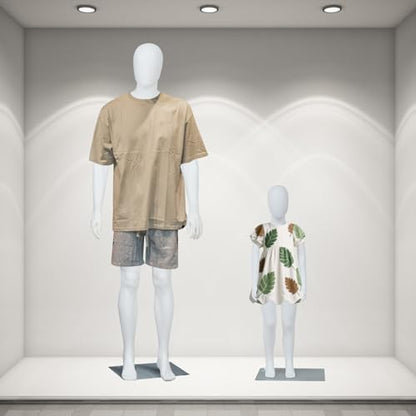 J-Sun-7 Mannequin Full Body - Male Kids Mannequin, Adjustable Manikin Body with Metal Base, Retail Mannequins Dress Form for Clothes, White - size: Male+Kids