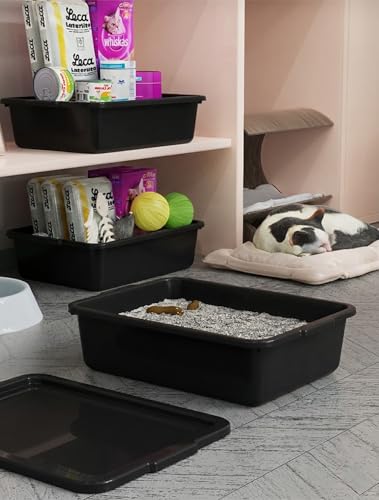 3-Pack 13 L Commercial Bus Tubs/Tote Box with Lids, Black Plastic Storage Wash Basin Tub - color: Black, size: 13L-Black with Lid