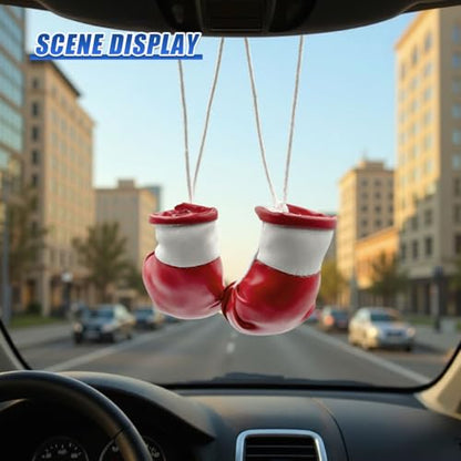 Mini Boxing Gloves Car Rearview Mirror Charm (Red) - color: Red