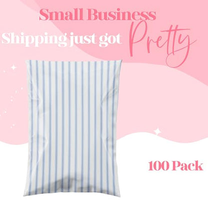 14.5x19 Designer Poly Mailer 100 Pack Heavy Duty Waterproof Self Seal Shipping Bags for Small Business Large Mailing Envelopes Bulk Tear Resistant Packaging Blue Stripe - color: Blue Stripes, size: 14.5x19