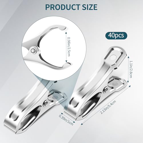 40 PCS Stainless Steel Garden Clips, Heavy Duty Greenhouse Clamps for Netting, Strong Grip to Secure Shade Cloth or Plant Cover on Garden or Greenhouse Hoops