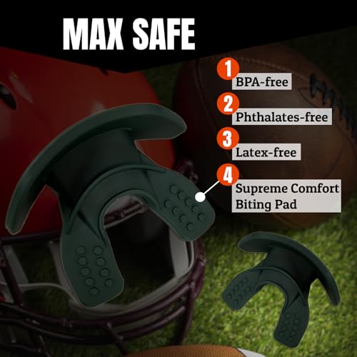 O Shield Core Football Mouth Guard, Detachable Strap | Football Mouth Guard with Detachable Strap — No-Boil Ready Fit, BPA-Free, Brace-Friendly, Includes Carrying Case - color: Dark Green