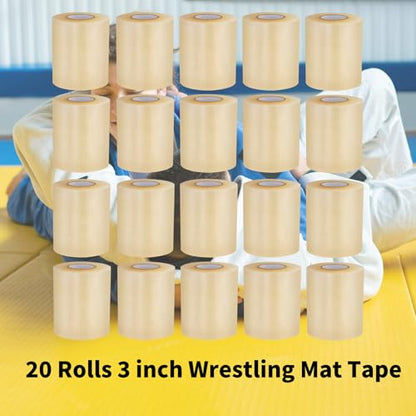 JUYO VONSAN 20 Pcs Wrestling Mat Tape 3'' x 84' Clear PVC Gym Floor Mat Tape, 7mil Thick, for Wrestling Grappling Exercise (20, Clear, 3'' x 84')