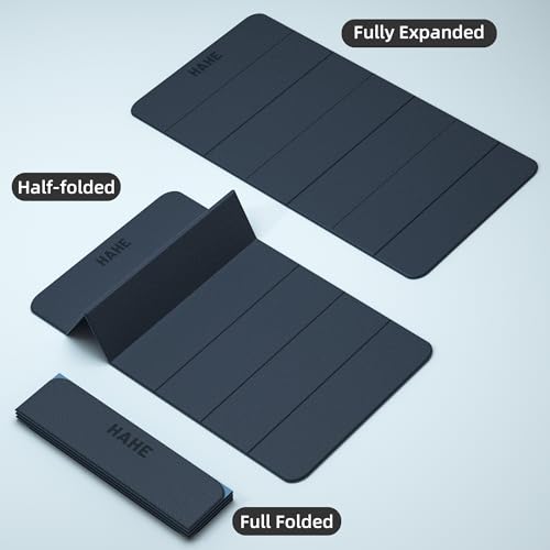 HAHE Extra Wide Folding Exercise Mat 75"x40"x0.4" TPE Fitness Mat | High Density Foldable Yoga Mat, Non-Slip Yoga Mat for Home Gym, Strength Training, Travel, 7-Fold Portable for Women, Men - color: Gray & Haze Blue