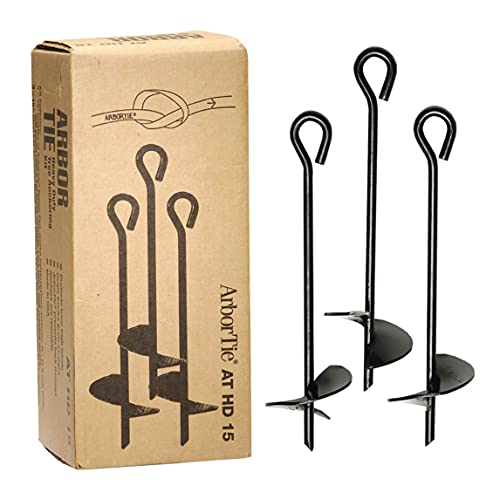 DeepRoot ArborTie Heavy-Duty Ground Anchoring Kit for Tree Support, Includes Three 10’ ArborTie Green and Three 15” Steel Eye Earth Anchors, Versatile Tree Stake Kit, Landscaping Stakes (AT HD15)