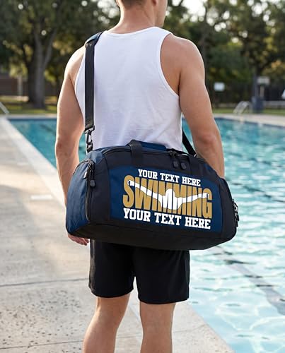 Personalized Swim Team Duffel Bag with Custom Name – Waterproof Swimming Gear Bag for Youth & Adults – Large Pool Bag with Shoe Compartment & Wet Pocket - color: Black, style: Swimming