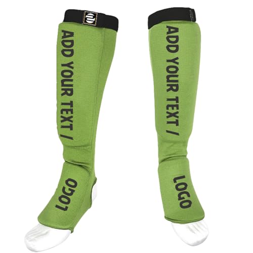 O2TEE Custom MMA Shin Pads Make Your Own Protective Shin Guards for Muay Thai Kickboxing Sparring and Training, for Adults, Kids, and Youth - color: green