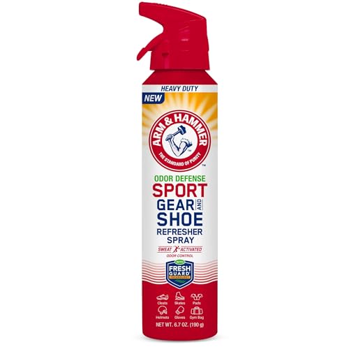 Arm & Hammer Odor Defense Sport Gear & Shoe Refresher Spray, 6.7 oz | Heavy-duty odor defense spray for sports gear, shoes, gym bags, boxing gloves, hockey equipment and football pads - size: 6.7 Ounce (Pack of 1)