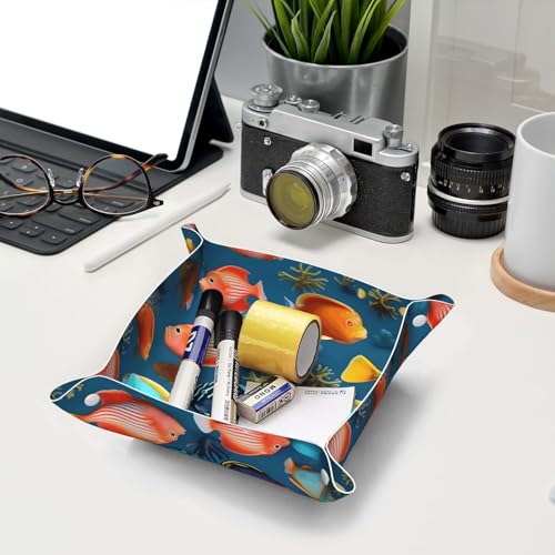 Submarine Reef Fish Leather Storage Tray Small Stylish and Personalized Small Items and Cosmetics Organizer