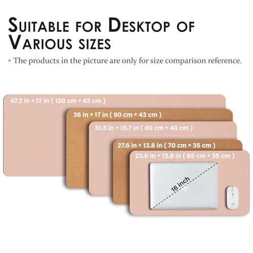 Cork Desk Mat - Small Dual-Sided Desk Pad for Office and Home - Desk Organization and Accessories - Ideal for Large Mouse Pad and Small Desk Mats on Top of Desks(Pink,23.6"x 13.8")