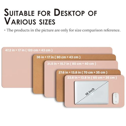 Cork Desk Mat - Small Dual-Sided Desk Pad for Office and Home - Desk Organization and Accessories - Ideal for Large Mouse Pad and Small Desk Mats on Top of Desks(Pink,23.6"x 13.8")