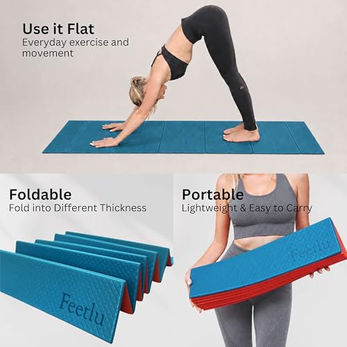 Foldable Yoga Mat, 72" x 24", 6/8/10/12mm - color: Teal/Orange, size: 24" x 72" x 1/4"