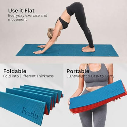 Foldable Yoga Mat, 72" x 24", 6/8/10/12mm - color: Teal/Orange, size: 24" x 72" x 1/4"