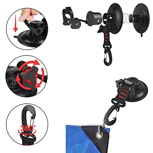 Heavy Duty Suction Cup Anchor 4pcs Strong Suction Cups with Hooks and 4pcs Tarp Clips Deavy Duty Lock Grip for Tie Down Car Awning Boat Camping Trap