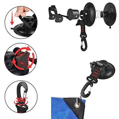 Heavy Duty Suction Cup Anchor 4pcs Strong Suction Cups with Hooks and 4pcs Tarp Clips Deavy Duty Lock Grip for Tie Down Car Awning Boat Camping Trap