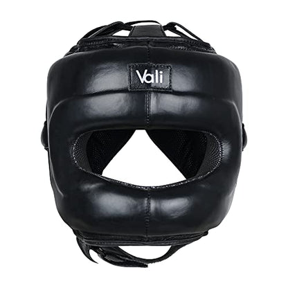 Vali Lancer Leather Face Saver Headgear for Training - color: Black, size: Small-Medium
