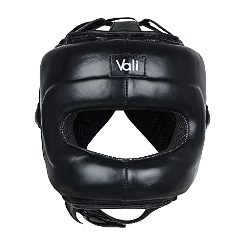 Vali Lancer Leather Face Saver Headgear for Training - color: Black, size: Large-X-Large