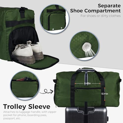 Fmeida 65L Duffle Bag Foldable Travel Duffel Bags for Men Women Travel Bag - color: Glossy Green