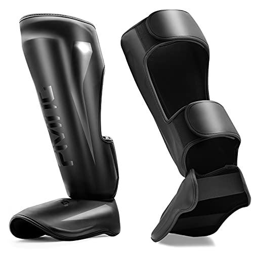 MMA Martial Arts Shin Guards,Muay Thai | Padded, Adjustable, Instep Protection, Muay Thai,Kickboxing,MMA Training, Professional Equipment - color: Black, size: Medium
