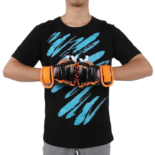 HERCHR MMA Gloves, Professional MMA Fingerless Gloves PU Leather Punching Bag Sanda Boxing Gloves for Punching Bag Sparring Muay Thai Karate - color: black orange