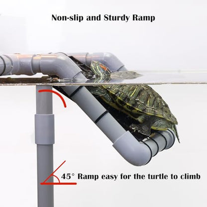 Large Turtle Basking Platform for Aquatic Turtles, Sturdy Standing Turtle Dock with Non-Slip Ramp, Red Ear Slider Tank Accessories for 25/29/40/55 Gal, Gray/Black - size: Basking Platform 10.8" W × 7.7" D