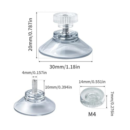 12 Pack 30mm/1.18'' Clear PVC Suction Cup Mounts with M4 Screw for Bathroom, Window, Car Shade (12pcs)