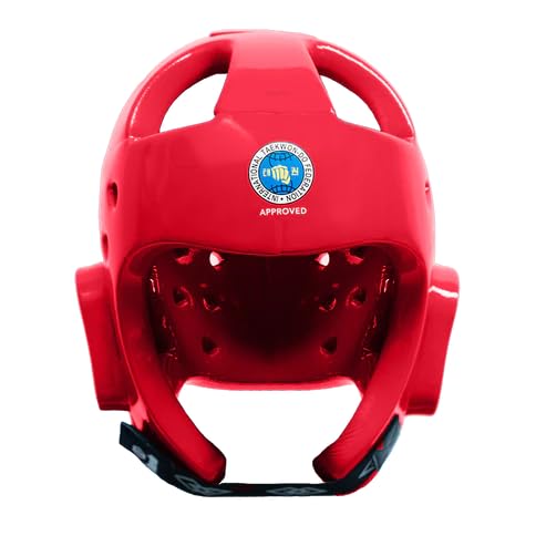 ITF Approved Taekwondo Head Guard – Red or Blue Sparring Helmet – Lightweight Foam Headgear Coated with Plastic Paint - color: Red, size: Large