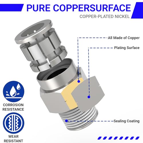 12-PACK 1/4" Tube OD x 1/8" NPT Thread Male Straight Nickel Plating Copper Push to Connect Fittings,PC-1/4-N1 Pneumatic Quick Connect Air Line Hose Fittings - size: 1/4" OD Tube x 1/8" NPT, style: Straight