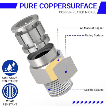 12-PACK 1/4" Tube OD x 1/8" NPT Thread Male Straight Nickel Plating Copper Push to Connect Fittings,PC-1/4-N1 Pneumatic Quick Connect Air Line Hose Fittings - size: 1/4" OD Tube x 1/8" NPT, style: Straight