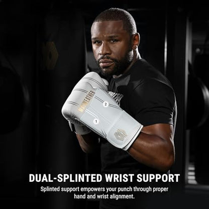 Hayabusa Mayweather Contender Boxing Gloves for Men and Women - color: White/Gold, size: 16oz
