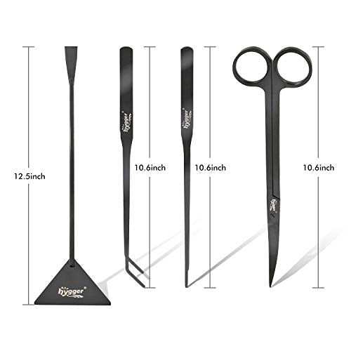 hygger Long Stainless Steel Premium Aquarium Tools, 4 PCS Aquatic Plant Tweezers Scissors Spatula Kits Comes with 1 Cleaning Cloth, for Fish Tank Starters