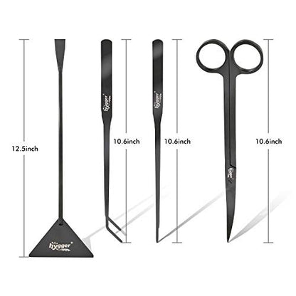 hygger Long Stainless Steel Premium Aquarium Tools, 4 PCS Aquatic Plant Tweezers Scissors Spatula Kits Comes with 1 Cleaning Cloth, for Fish Tank Starters